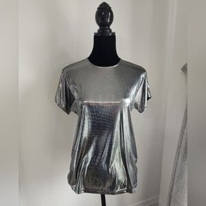 Michael Kors Metallic Silver Short-Sleeve Blouse